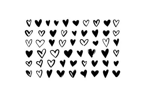 Pattern of Hand-Drawn Black Hearts. Vector icon. Stock Illustration