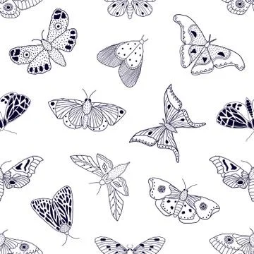 Pattern with hand drawn butterflies and moths Stock Illustration