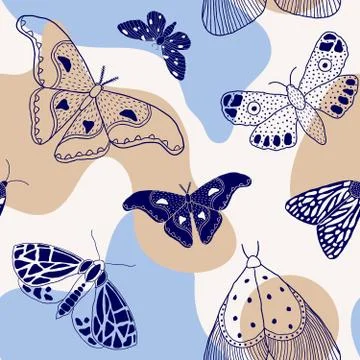 Pattern with hand drawn butterflies and moths Stock Illustration