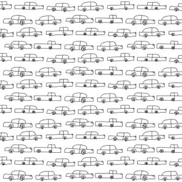 Pattern with hand drawn cars. Stock Illustration
