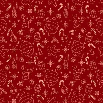 Pattern with hand drawn Christmas elements Stock Illustration