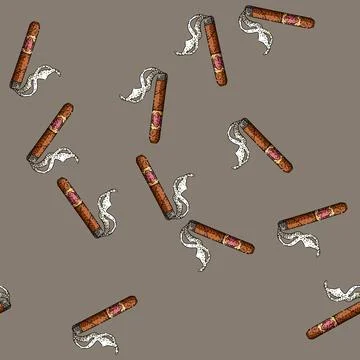 Pattern Hand drawn cigar emitting smoke black and white illustration Stock Illustration