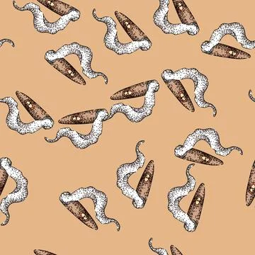 Pattern Hand drawn cigar smoking with curling smoke Stock Illustration