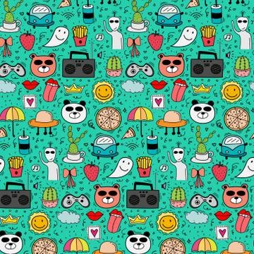 Pattern With Hand Drawn Doodle Lovely Background. Doodle Funny. Illustrazione stock