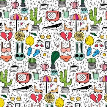 Pattern With Hand Drawn Doodle Lovely Background. Doodle Funny. Stock Illustration