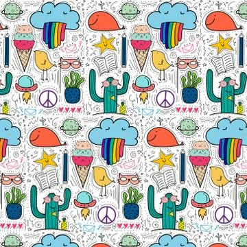Pattern With Hand Drawn Doodle Lovely Background. Doodle Funny. Stock Illustration