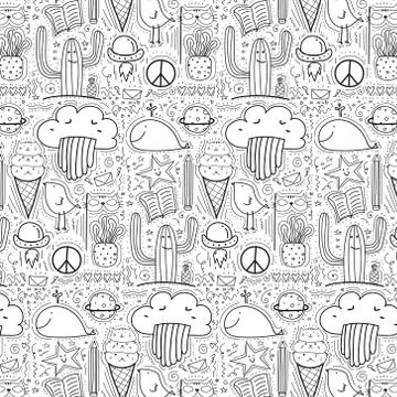 Pattern With Hand Drawn Doodle Lovely Background. Doodle Funny. Stock Illustration