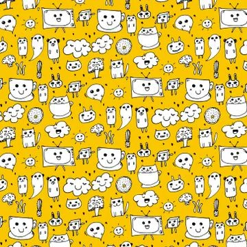 Pattern With Hand Drawn Doodle Lovely Background. Doodle Funny. Stock Illustration