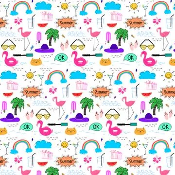 Pattern With Hand Drawn Doodle Summer Background. Doodle Funny. Handmade Vector イラスト素材