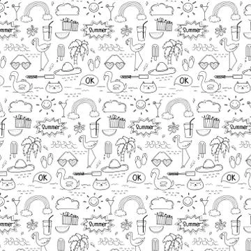 Pattern With Hand Drawn Doodle Summer Background. Doodle Funny. Handmade Vector Stock Illustration