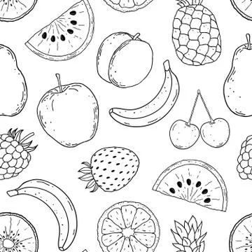 Pattern with hand drawn fruits Stock Illustration
