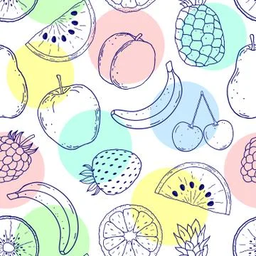 Pattern with hand drawn fruits Stock Illustration