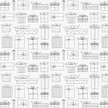 Pattern With Hand Drawn Gift Box. Stock Illustration
