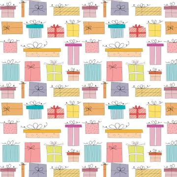Pattern With Hand Drawn Gift Box. Stock Illustration