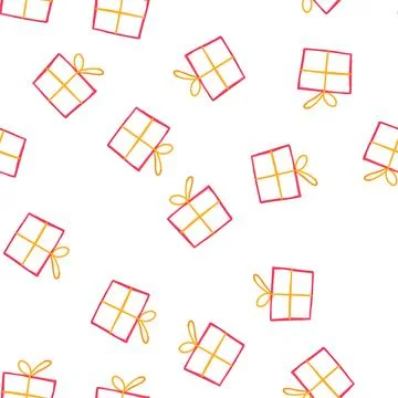 Pattern hand drawn gift box with yellow ribbon representing celebration Stock Illustration