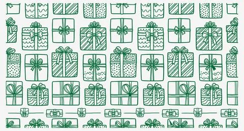 Pattern of hand drawn gift boxes with bows pattern background holiday gifts Иллюстрация
