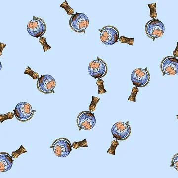 Pattern Hand drawn globe showing world exploration and education Stock Illustration