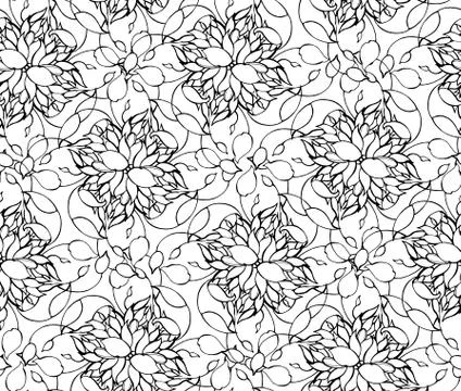 Pattern. Hand drawn graphic flowers on white background. Stock Illustration