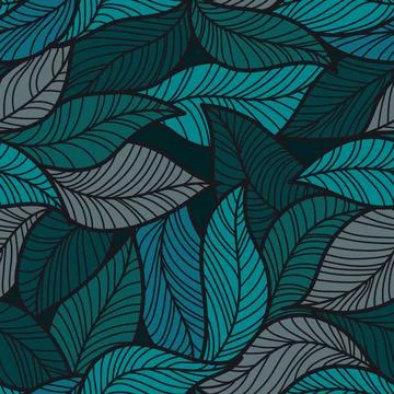 Pattern with hand drawn leaves. Stock Illustration