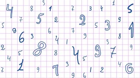 The pattern of hand-drawn numbers in math notebook. Seamless bac Stock Illustration