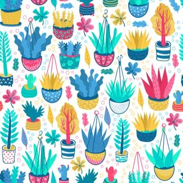 Pattern with hand drawn pots Stock Illustration