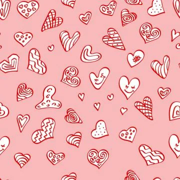 Pattern with hand drawn red and white heart shapes Stock Illustration
