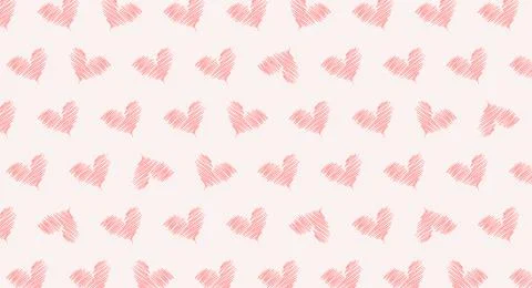 Pattern with hand drawn red hearts on beige background, vector illustration Stock Illustration