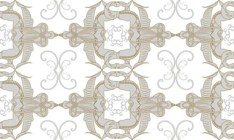 A pattern of hand-drawn, strange mysterious mystical elements, reminiscent of Stock Illustration