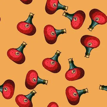 Pattern Hand drawn wine bottle with grape emblem Stock Illustration