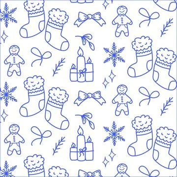 Pattern Hand drawn winter clothes and winter elements. Stock Illustration