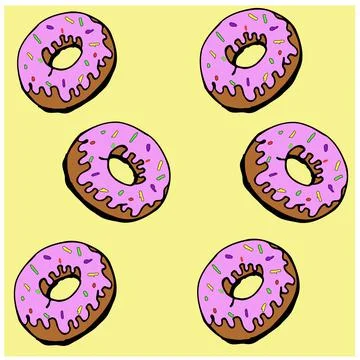 Pattern hand drawning on the yellow background with donats Stock Illustration
