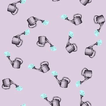 Pattern handle watering can sketch hand drawn Illustration