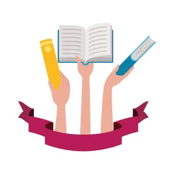 Pattern of hands with books in white background 스톡 일러스트