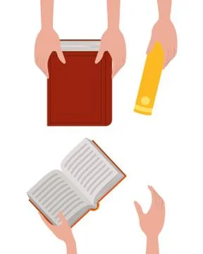 Pattern of hands with books in white background 스톡 일러스트