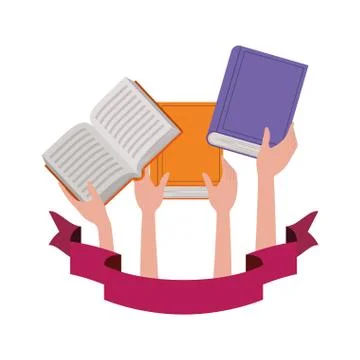 Pattern of hands with books in white background 스톡 일러스트