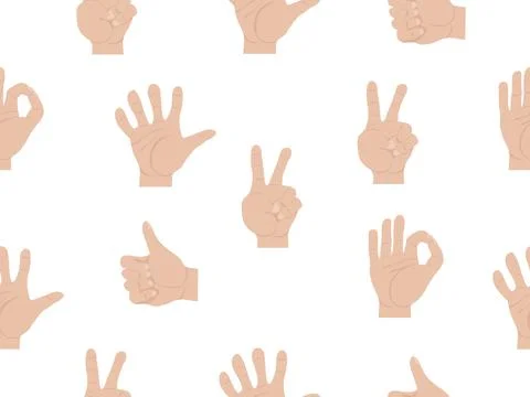 A pattern of hands in gestures emotions on a white background isolated vector Stock Illustration