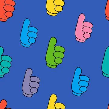 Pattern of hands showing thumbs up on a blue background in the style of pop.. 스톡 일러스트