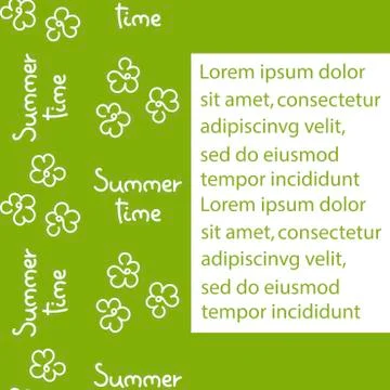 Pattern with handwritten Summer time phrase and Space for text. Hand drawn ca Stock Illustration
