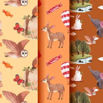 Pattern with happy animals concept design watercolor illustration Stockillustratie