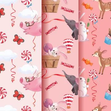 Pattern with happy animals concept design watercolor illustration Stockillustratie