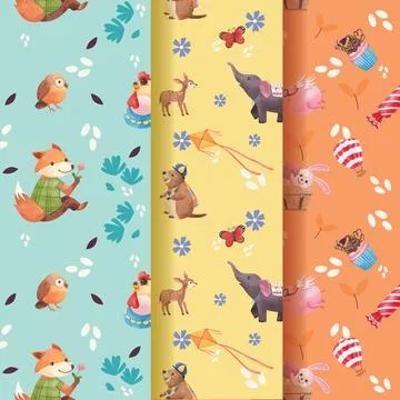 Pattern with happy animals concept design watercolor illustration Stockillustratie