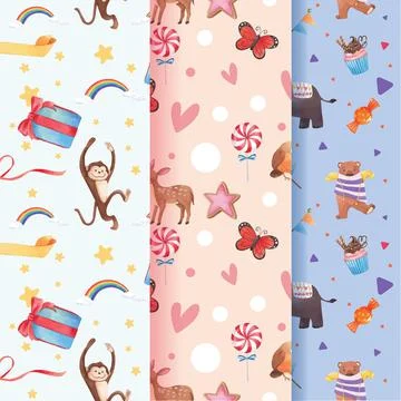 Pattern with happy animals concept design watercolor illustration Stock Illustration