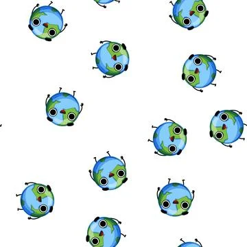 Pattern happy earth planet character cartoon vector Stock Illustration