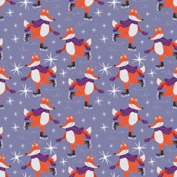 Pattern of a happy fox skating on the ice Stock Illustration