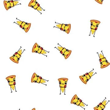 Pattern happy pizza slice character cartoon vector Stock Illustration