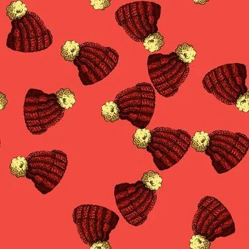 Pattern hat winter sketch hand drawn イラスト素材