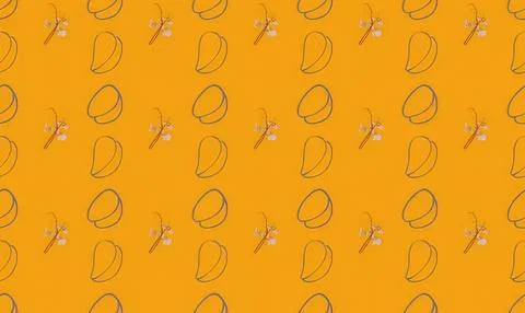 Pattern of hats and flowers on orange background Stock Illustration