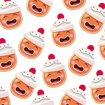 Pattern of head of gingerbread man with hat in white background Illustrazione stock