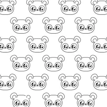 Pattern of heads panda bears baby animals kawaii style Illustrazione stock