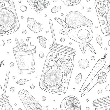 Pattern of healthy fruit outlines. Vector illustration. Illustrazione stock